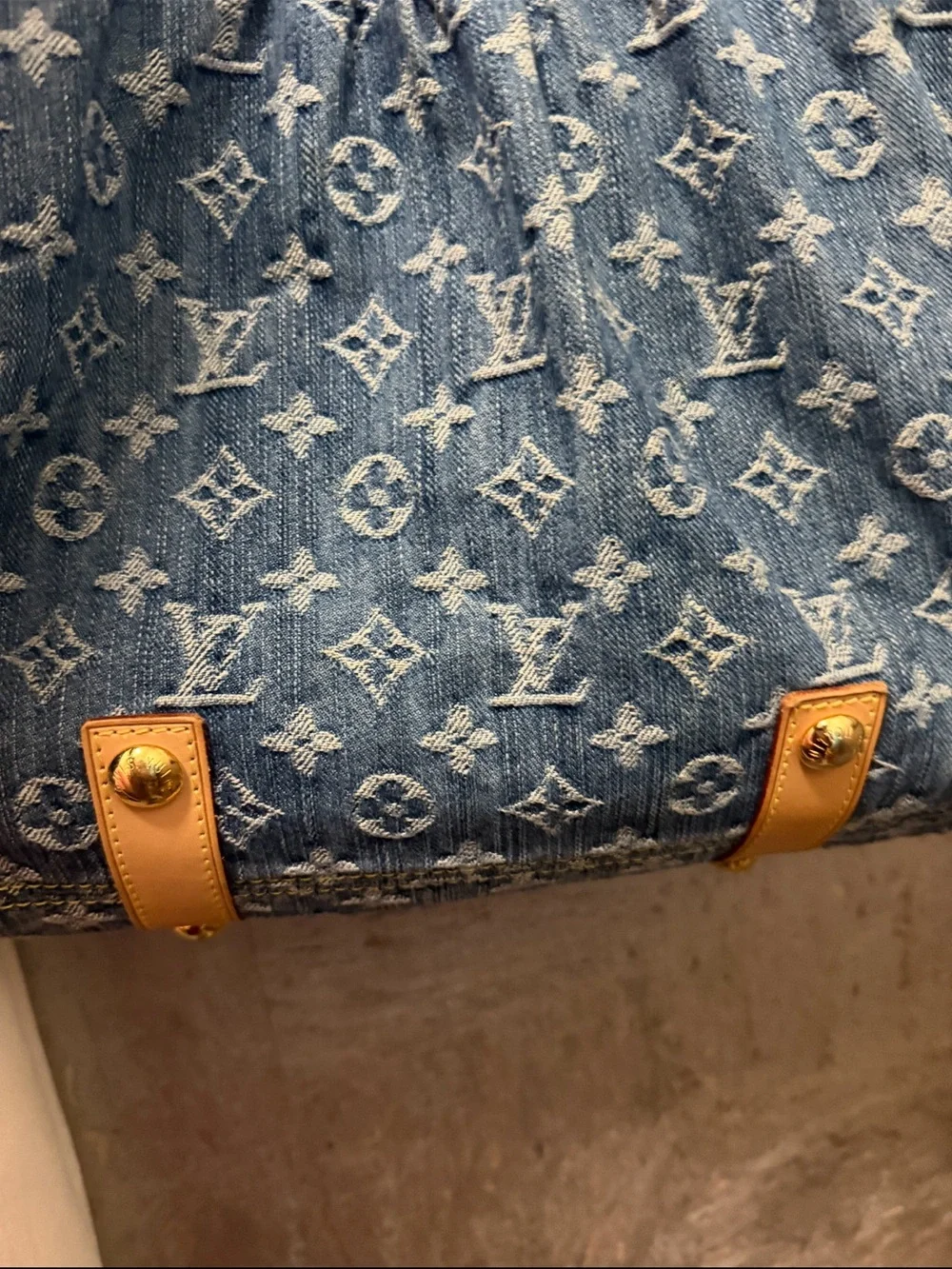 Louis Vuitton Blue Denim Shoulder Bag with Tan Leather Trim